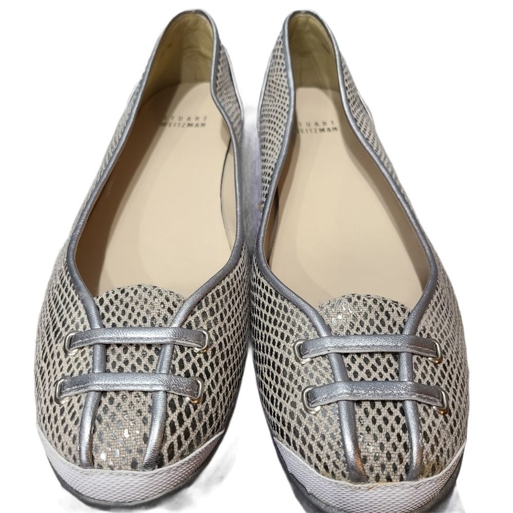 Stuart Weitzman Peppy Pewter Boatex Flats